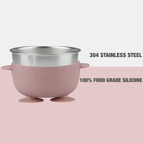 PandaEar 3 Pack Stainless Steel Suction Baby Bowls & 3 Baby Feeding Spoons | Non-Slip Stay Put Bowls & Soft Silicone First Stage Spoons for Toddlers, BPA-Free Baby Led Weaning Set (Linen Brown Grey) in Saudi Arabia