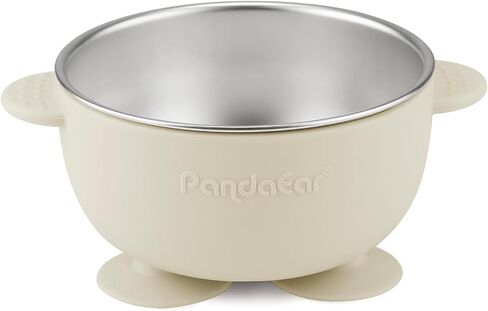 PandaEar 3 Pack Stainless Steel Suction Baby Bowls & 3 Baby Feeding Spoons | Non-Slip Stay Put Bowls & Soft Silicone First Stage Spoons for Toddlers, BPA-Free Baby Led Weaning Set (Linen Brown Grey) in Saudi Arabia