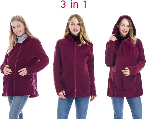 Smallshow Women's Fleece Zip Up 3 in 1 Maternity Baby Wearing Hoodie Sweatshirt Jacket in Saudi Arabia