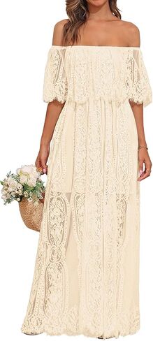 Holipick Women's Off Shoulder Lace Maxi Dress Boho Wedding Guest Bridesmaid Beach Formal Long Dress in Saudi Arabia