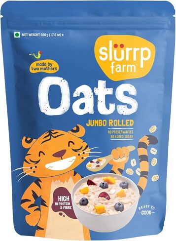 Slurrp Farm Jumbo الشوفان المتدحرج للأطفال | حبوب الإفطار الصحية والشوفان | عالية في البروتين والألياف | طبخ سريع الحبوب كاملة | لا السكر إضافة ، لا حافظة | 17.64 أوقية (500 جم) in Kuwait