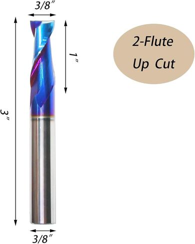 RUHIWORKER Spiral CNC Router Bit 3/8 Inch Shank 3 Inch Overall Length Solid Carbide with Nano Blue Coating End Mill for Wood Cut Carving B332U in Saudi Arabia