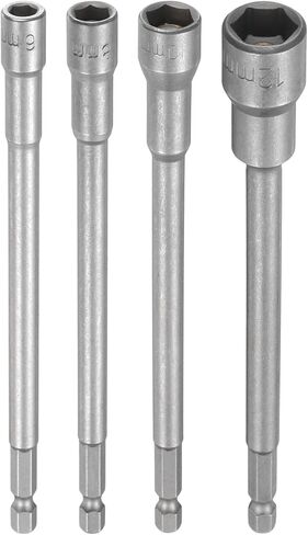 HARFINGTON 4pcs Nut Driver Drill Bit 6-12mm Metric Impact Socket 1/4" Hex Shank 6" (150mm) Extra Long Magnetic 6-Point Sockets Quick-Change CR-V Steel Bolt Setter for Power Drill Drivers in Saudi Arabia