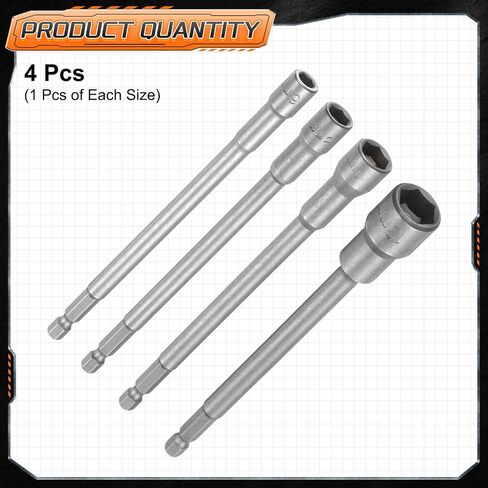 HARFINGTON 4pcs Nut Driver Drill Bit 6-12mm Metric Impact Socket 1/4" Hex Shank 6" (150mm) Extra Long Magnetic 6-Point Sockets Quick-Change CR-V Steel Bolt Setter for Power Drill Drivers in Saudi Arabia