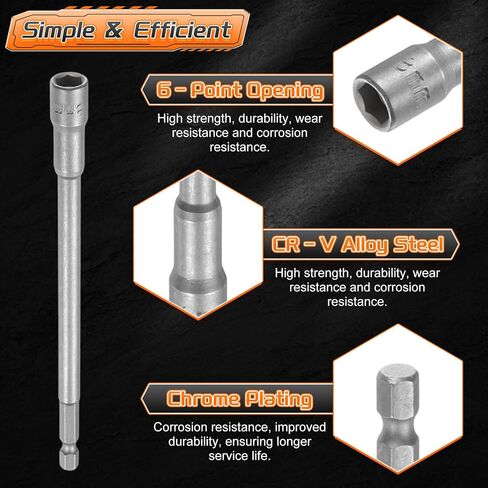 HARFINGTON 4pcs Nut Driver Drill Bit 6-12mm Metric Impact Socket 1/4" Hex Shank 6" (150mm) Extra Long Magnetic 6-Point Sockets Quick-Change CR-V Steel Bolt Setter for Power Drill Drivers in Saudi Arabia