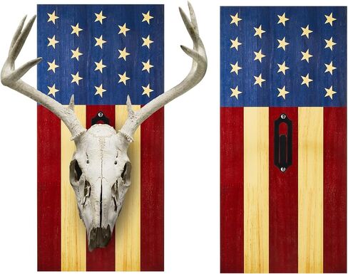 Sintuff 2 جهاز كمبيوتر شخصى العلم الغزلان الجمجمة تركيب عدة الأوروبي جبل الجمجمة شماعات خشبية الغزلان تصاعد اللوحة لقرون الجمجمة القرن الجدار ديكور المنزل في الهواء الطلق هدية عيد الاستقلال، 17 × 8 × 0.6 بوصة in Kuwait