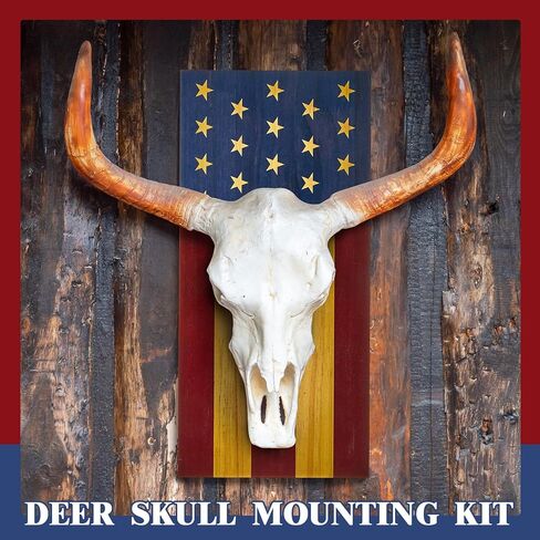 Sintuff 2 جهاز كمبيوتر شخصى العلم الغزلان الجمجمة تركيب عدة الأوروبي جبل الجمجمة شماعات خشبية الغزلان تصاعد اللوحة لقرون الجمجمة القرن الجدار ديكور المنزل في الهواء الطلق هدية عيد الاستقلال، 17 × 8 × 0.6 بوصة in Kuwait