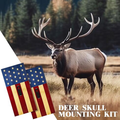 Sintuff 2 جهاز كمبيوتر شخصى العلم الغزلان الجمجمة تركيب عدة الأوروبي جبل الجمجمة شماعات خشبية الغزلان تصاعد اللوحة لقرون الجمجمة القرن الجدار ديكور المنزل في الهواء الطلق هدية عيد الاستقلال، 17 × 8 × 0.6 بوصة in Kuwait