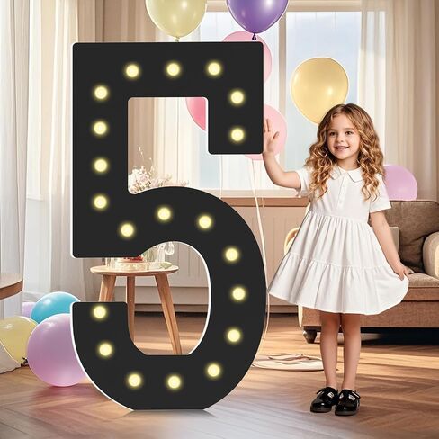 4FT Light Up Numbers,Black Giant Marquee Number Big Mosaic Number 5,Pre-cut Foam Board Set Can Be Used for Birthdays,Weddings,Baby Anniversaries in Saudi Arabia