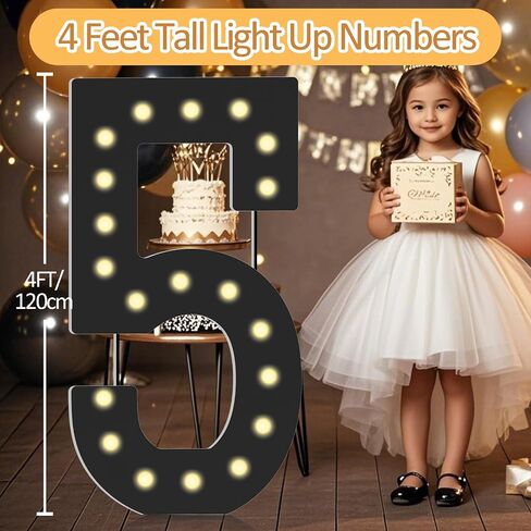 4FT Light Up Numbers,Black Giant Marquee Number Big Mosaic Number 5,Pre-cut Foam Board Set Can Be Used for Birthdays,Weddings,Baby Anniversaries in Saudi Arabia