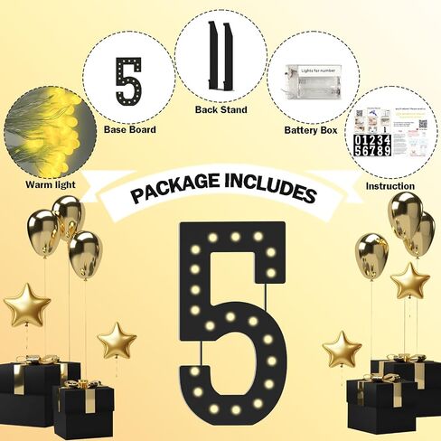 4FT Light Up Numbers,Black Giant Marquee Number Big Mosaic Number 5,Pre-cut Foam Board Set Can Be Used for Birthdays,Weddings,Baby Anniversaries in Saudi Arabia