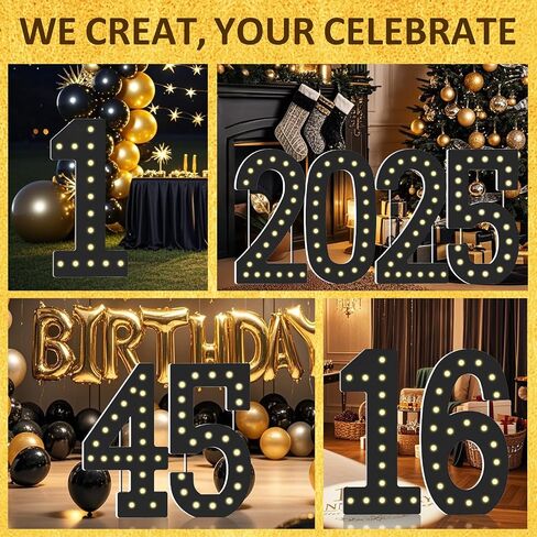 4FT Light Up Numbers,Black Giant Marquee Number Big Mosaic Number 5,Pre-cut Foam Board Set Can Be Used for Birthdays,Weddings,Baby Anniversaries in Saudi Arabia
