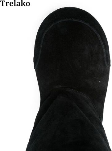 منصة أحذية الثلج للنساء من جلد الغزال الكلاسيكية فرو Hippy Mid Calf Boots Winter Boots على أحذية عالية مريحة أحذية تتجه in Kuwait