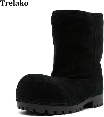 منصة أحذية الثلج للنساء من جلد الغزال الكلاسيكية فرو Hippy Mid Calf Boots Winter Boots على أحذية عالية مريحة أحذية تتجه in Kuwait