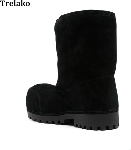 منصة أحذية الثلج للنساء من جلد الغزال الكلاسيكية فرو Hippy Mid Calf Boots Winter Boots على أحذية عالية مريحة أحذية تتجه in Kuwait