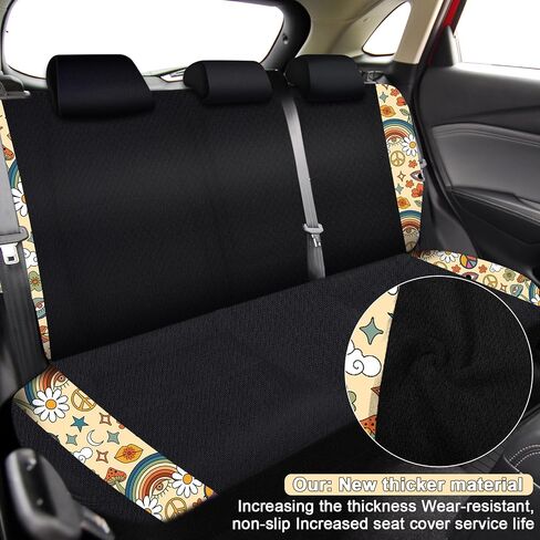 Riakrum 15 Pcs Moon Stars and Sun Seat Covers Full Set Thick Car Front and Back Seat Covers Steering Wheel Cover Seatbelt Strap Cover Armrest Pads Cup Mat Wrist Strap Key Chains for Auto Truck in Kuwait