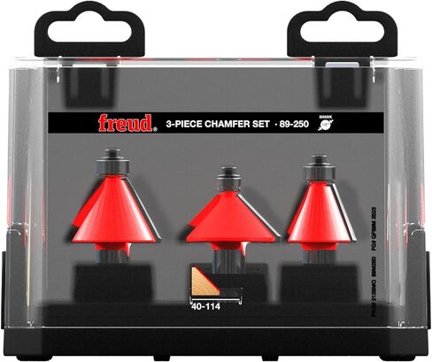 Freud 3 Piece Chamfer Router Bit Set with Tico Hi-Density Carbide for Maximum Performance - Includes 22-1/2°, 30°, 45° Chamfer Bits, 1/2" Shank, Wooden Storage Box, Ideal for Beveling - 89-250 in Saudi Arabia