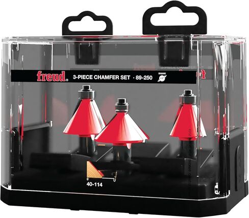Freud 3 Piece Chamfer Router Bit Set with Tico Hi-Density Carbide for Maximum Performance - Includes 22-1/2°, 30°, 45° Chamfer Bits, 1/2" Shank, Wooden Storage Box, Ideal for Beveling - 89-250 in Saudi Arabia