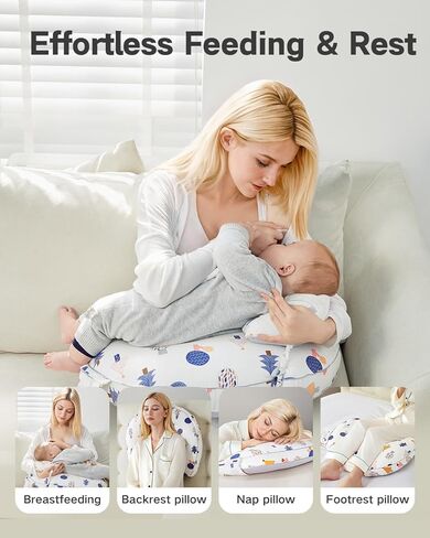 وسادة التمريض للرضاعة الطبيعية وتغذية الزجاجة - وسادة BreastFeeding مع حزام الخصر قابل للتعديل ، وسادة التغذية لوقت البطن ، غطاء القطن القابل للإزالة لراحة أمي (الغابة) in Kuwait