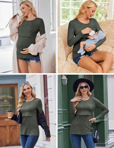 Ekouaer Women Long Sleeve Nursing Shirts 3 Pack Breastfeeding Round Neck Top Double Layer Maternity Tshirt Pregnancy Clothes in Saudi Arabia