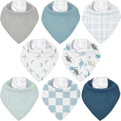 Muslin Baby Bibs 8 Pack ، Baby Bandana سحل مريلة للسيلان والمسنين ، والقطن ناعم للسيدات للفتيات الفتيان in Kuwait