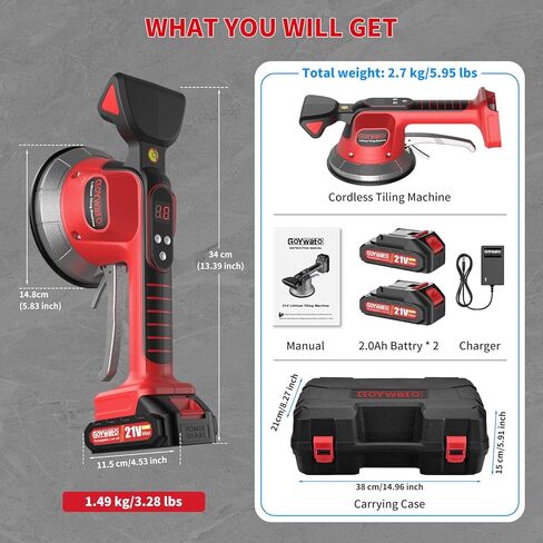 Tile Vibration Tool Cordless - 10 Adjustable Speed Tile Suction Cup Vibrating Tool - Tiling Vibration Leveling Machine with 21V 2.0Ah Battery & Lock Design for Floor Tiles Wall Installation in Kuwait