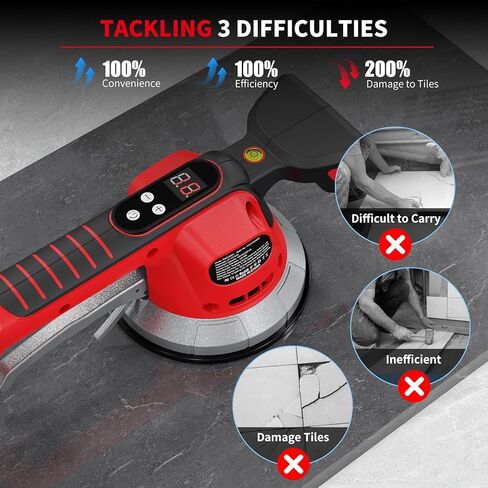 Tile Vibration Tool Cordless - 10 Adjustable Speed Tile Suction Cup Vibrating Tool - Tiling Vibration Leveling Machine with 21V 2.0Ah Battery & Lock Design for Floor Tiles Wall Installation in Kuwait