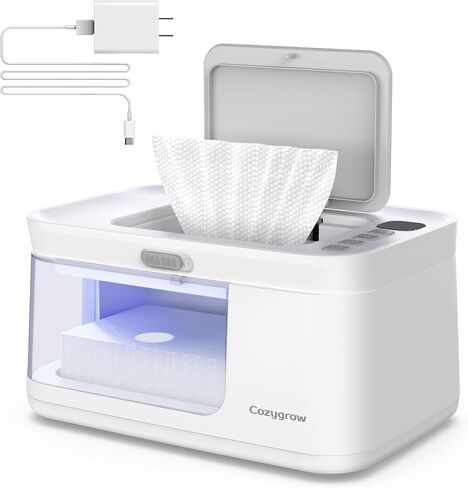 Baby Wipe Warmer Baby Wet Wipes Dispenser, Cozygrow Diaper Wipe Warmer with LED Light & Transparent Viewing Window, Adjustable 95℉-131℉, 1.5 Meter Plug Cord in Saudi Arabia