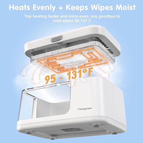 Baby Wipe Warmer Baby Wet Wipes Dispenser, Cozygrow Diaper Wipe Warmer with LED Light & Transparent Viewing Window, Adjustable 95℉-131℉, 1.5 Meter Plug Cord in Saudi Arabia