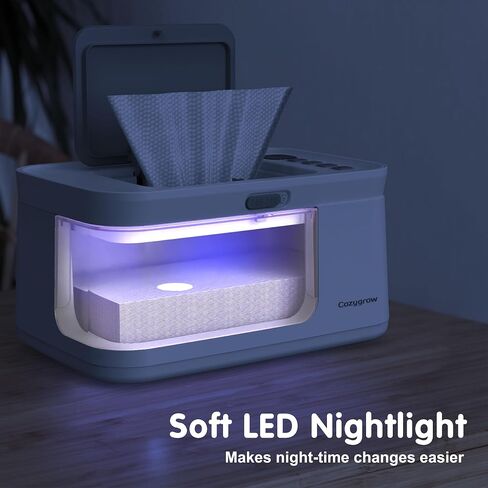 Baby Wipe Warmer Baby Wet Wipes Dispenser, Cozygrow Diaper Wipe Warmer with LED Light & Transparent Viewing Window, Adjustable 95℉-131℉, 1.5 Meter Plug Cord in Saudi Arabia