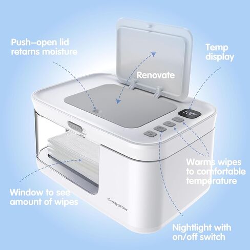 Baby Wipe Warmer Baby Wet Wipes Dispenser, Cozygrow Diaper Wipe Warmer with LED Light & Transparent Viewing Window, Adjustable 95℉-131℉, 1.5 Meter Plug Cord in Saudi Arabia