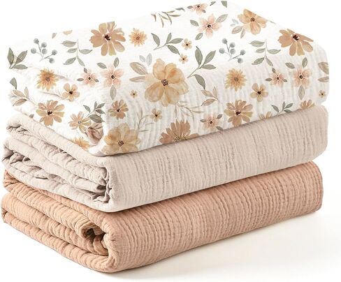 Konssy 3 Pack Muslin Swaddle Blankets for Unisex, Newborn Receiving Blanket, Large 47 x 47 inches, Soft Breathable Muslin Baby Swaddles for Boys & Girls in Saudi Arabia