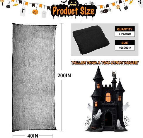 Land Guard Halloween Gauze Cloth, Black Creepy Cloth, 40×200 Inch Creepy Fabric Halloween for Haunted House Supplies, Party Outdoor, Indoor in Saudi Arabia