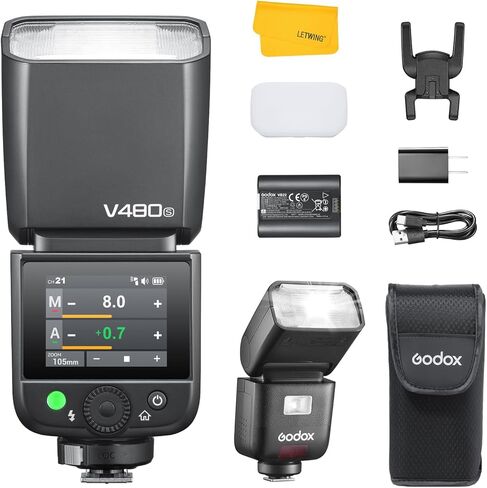 Godox V480 C V480-C TTL Flash for Canon, 2.4G Wireless Speedlite Canon HSS 1/8000s, 2.0" Color Touchscreen, Smart Distance Readout, Li-ion Battery, 650 Full Power Flashes, 10-Level Modeling Lamp in Saudi Arabia