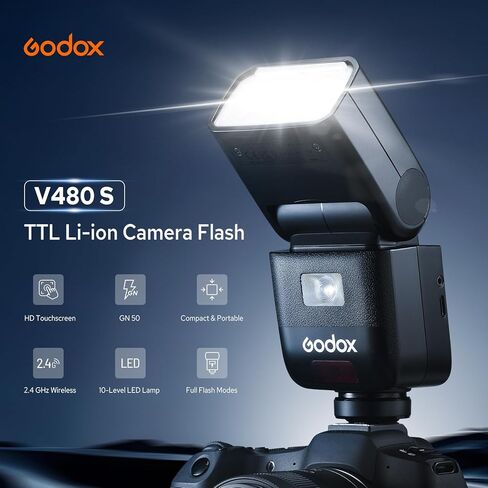 Godox V480 C V480-C TTL Flash for Canon, 2.4G Wireless Speedlite Canon HSS 1/8000s, 2.0" Color Touchscreen, Smart Distance Readout, Li-ion Battery, 650 Full Power Flashes, 10-Level Modeling Lamp in Saudi Arabia