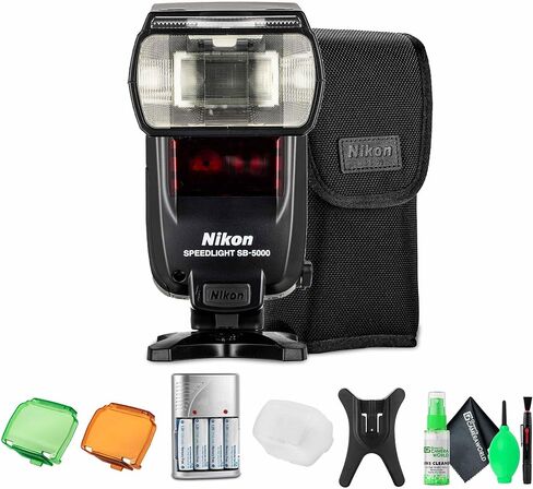 Nikon SB-5000 AF Speedlight Flash (4815), i-TTL, Optical & Radio Wireless Triggering, Cooling for Continuous Bursts – Compatible with DSLR and Mirrorless Cameras + Cleaning Kit + 4X AA with Charger in Saudi Arabia