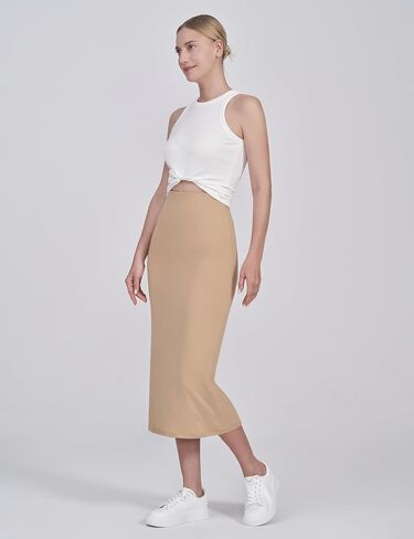 POSHDIVAH Women's Maternity Skirt Over The Belly Midi High Waisted Solid Stretchy Pregnancy Pencil Skirt in Kuwait