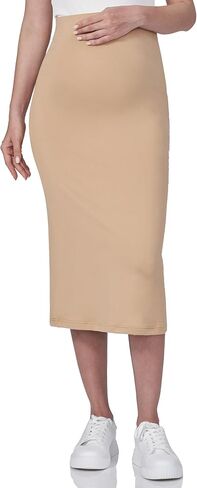 POSHDIVAH Women's Maternity Skirt Over The Belly Midi High Waisted Solid Stretchy Pregnancy Pencil Skirt in Kuwait