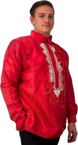 Barong Tagalog for Men, Long Sleeve Traditional Filipino Shirt, Organza with Pina Embroidery - US Size in Kuwait