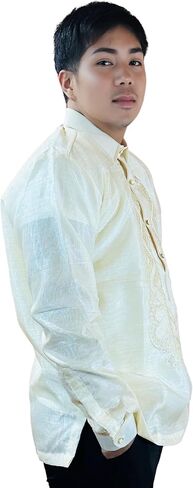 Barong Tagalog for Men, Long Sleeve Traditional Filipino Shirt, Organza with Pina Embroidery - US Size in Saudi Arabia