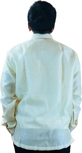 Barong Tagalog for Men, Long Sleeve Traditional Filipino Shirt, Organza with Pina Embroidery - US Size in Saudi Arabia