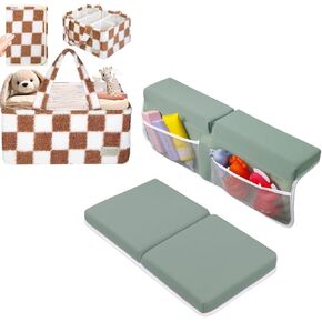 مجموعة وسادة الاستراحة والكوع باث (أخضر) وحزمة حفاضات Checered Caddy (Taupe & White) in Kuwait