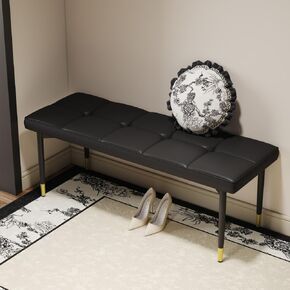 Multifunctional Shoe Bench - Faux PU Cushion, Sturdy Metal Legs with Accents.Suitable for Bedroom,Fitting Room, Storage Room, Dining Room, and Living Room,etc. (Black + Metal + PU Leather-1) in Saudi Arabia
