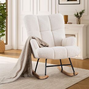 Joysoul Teddy Nursery Rocking Chair - Plush Velvet Upholstery, Sturdy Frame & High Backrest Armchair for Nursery, Bedroom, Living Room, Adults & Kids in Saudi Arabia