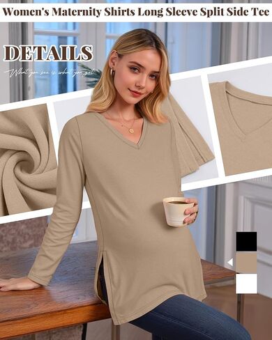 3 Pack Women's Maternity Shirts Fleece Lined Long Sleeve Split Side Tee V Neck Pregnancy Clothes Fall Thermal Top in Saudi Arabia