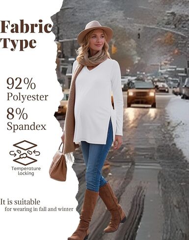 3 Pack Women's Maternity Shirts Fleece Lined Long Sleeve Split Side Tee V Neck Pregnancy Clothes Fall Thermal Top in Saudi Arabia
