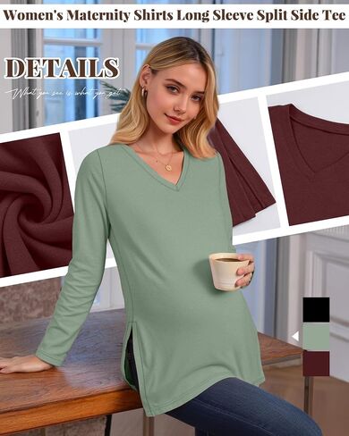 3 Pack Women's Maternity Shirts Fleece Lined Long Sleeve Split Side Tee V Neck Pregnancy Clothes Fall Thermal Top in Saudi Arabia