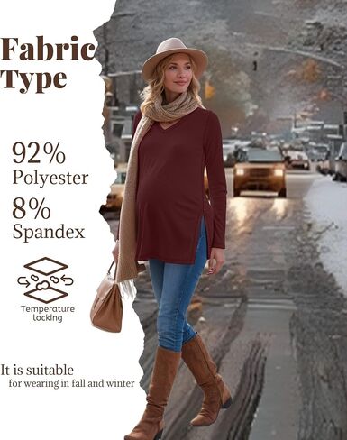 3 Pack Women's Maternity Shirts Fleece Lined Long Sleeve Split Side Tee V Neck Pregnancy Clothes Fall Thermal Top in Saudi Arabia