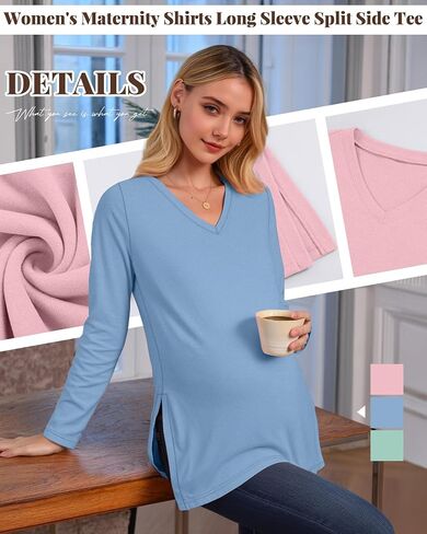 3 Pack Women's Maternity Shirts Fleece Lined Long Sleeve Split Side Tee V Neck Pregnancy Clothes Fall Thermal Top in Saudi Arabia