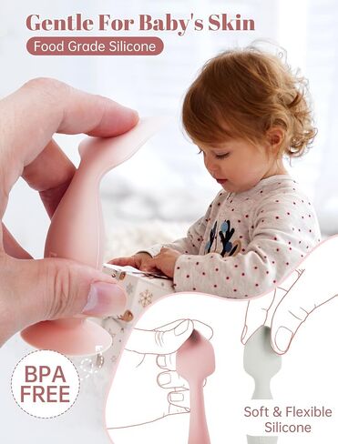 ملعقة كريم حفاضات ، 2 حزمة بعقب ملعقة الطفل ، قضيب كريم حفاضات السيليكون ، ملعقة معجون بعقب كاملة الحجم+مصغرة للأطفال ، ضروريات الأطفال حديثي الولادة (Green+Pink+Beige) in Kuwait